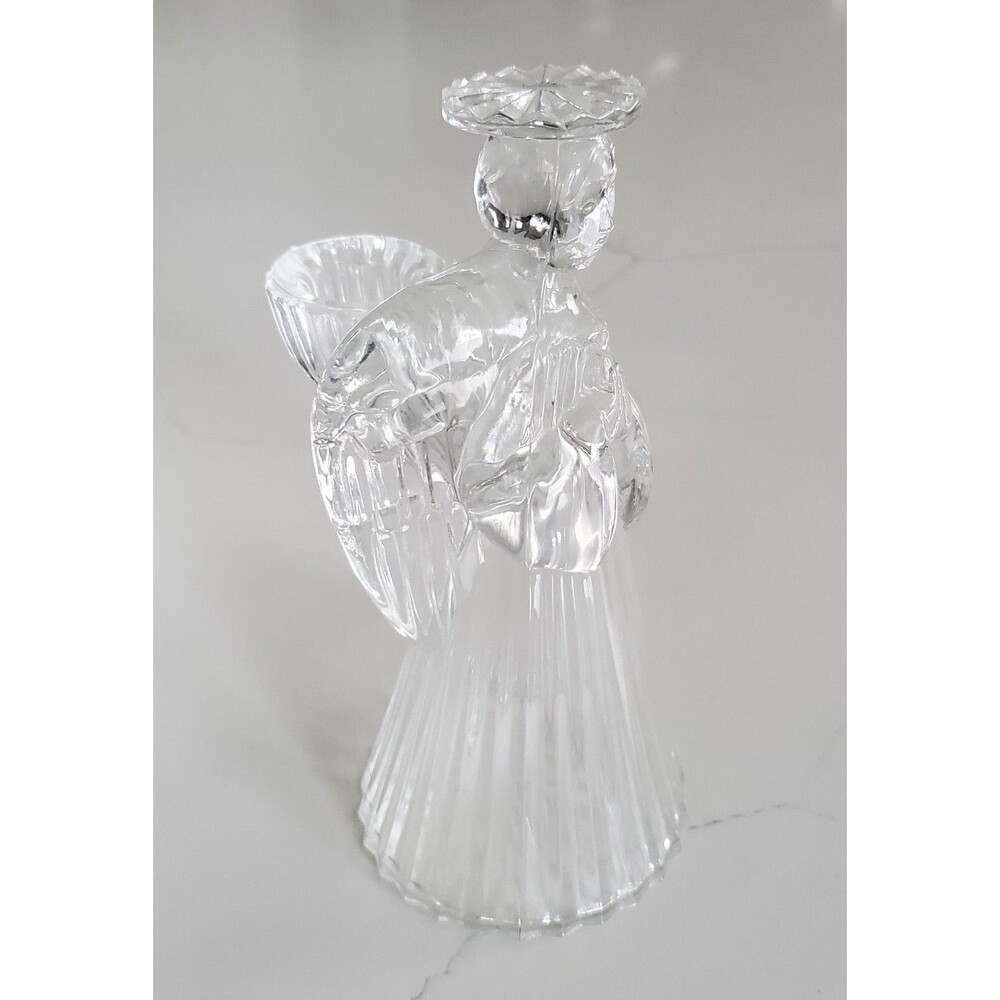 NEW Angel Crystal Candle Holders Clear Set of 2 Holiday Christmas Decor 7" high